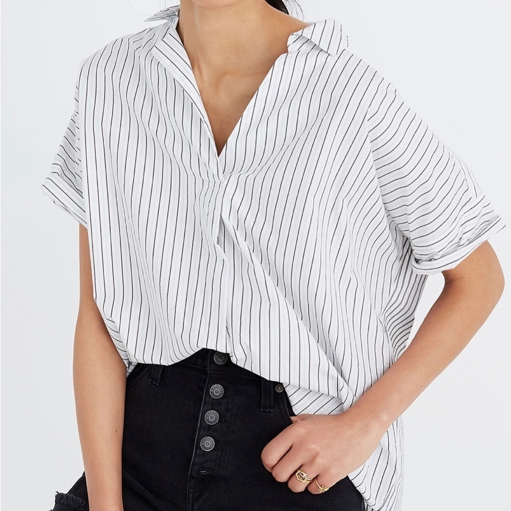 Madewell White and Black Striped Top